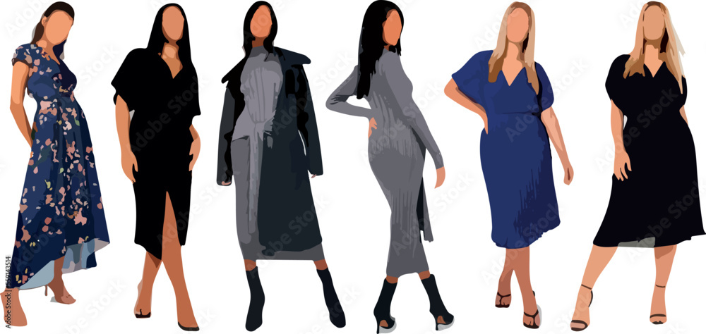Vector silhouette of ladies, front view perfect to include in your architecture projects, renders, sketches or plans.