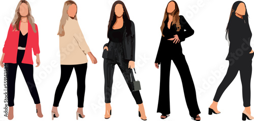 Vector silhouette of ladies, front view perfect to include in your architecture projects, renders, sketches or plans.