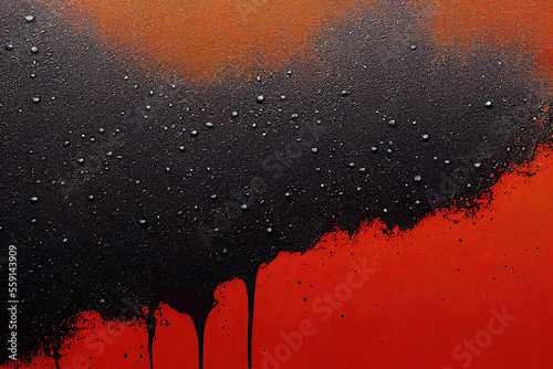 Print op canvas Black oil dripping from red wall as abstract background design (Generative AI)