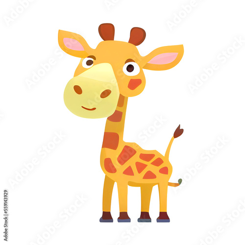 Cute giraffe as cartoon animal in flat illustration style (Generative AI)