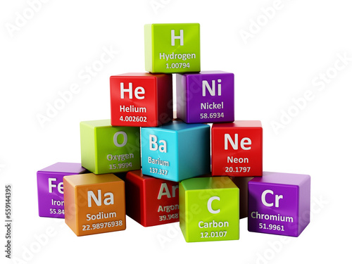 Periodic table elements on transparent background.