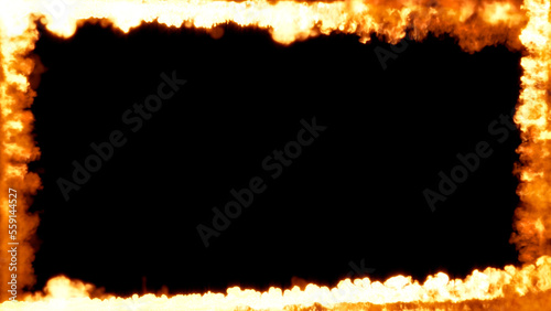 Square blazing frame of blazing fire trails, isolated - object 3D rendering