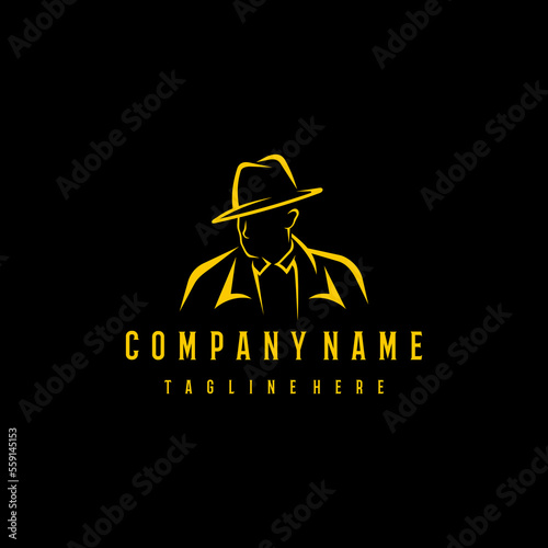 Awesome Outline Man With Hat Graphic Detective Agent Criminal Crime Concept Logo Vector