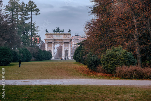 View of Sempione's park in Milan city