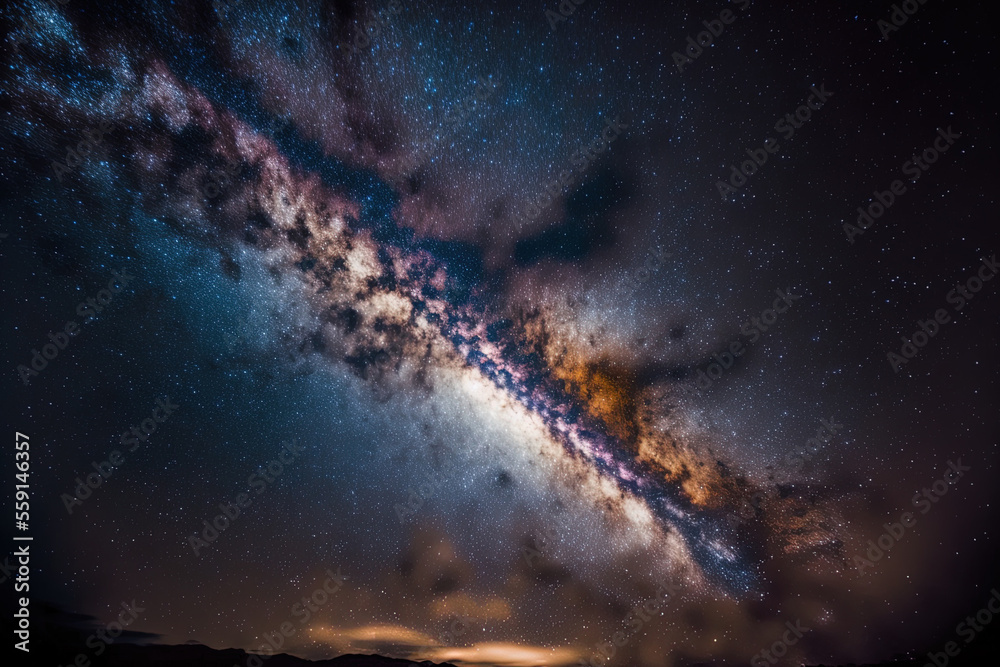long exposure shot of the milky way in a cloudy sky with grit. Generative AI