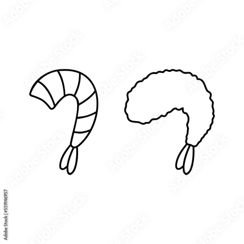 Japanese shrimp tempura and shrimp in doodle style. Asian food for restaurants menu