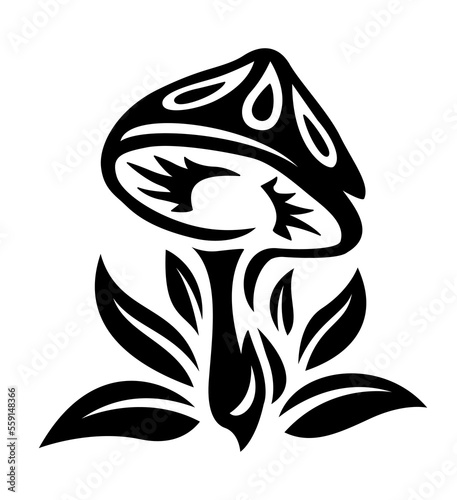 Tribal tattoo art with isolated black mushroom