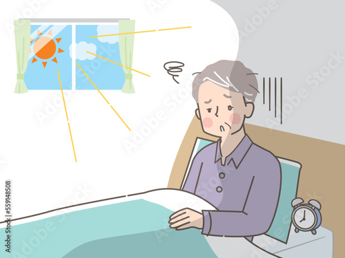 朝起きるのが辛いシニア男性のイラスト素材