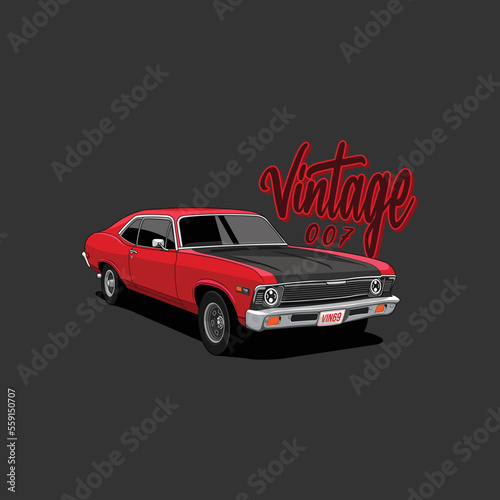 Slika na platnu Red Vintage Car Vector Illustrator