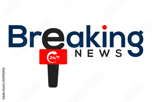 Breaking news logo vector icon illustration with microphone.