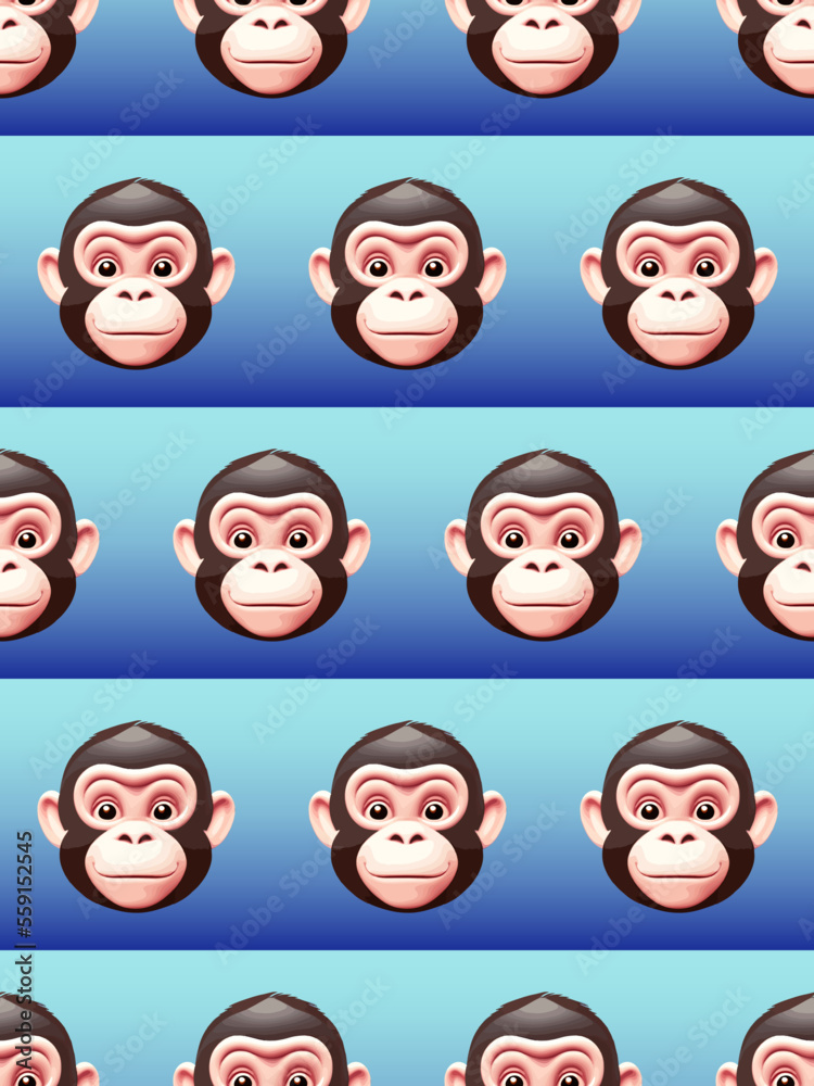Funny cartoon monkey faces, seamless vector pattern