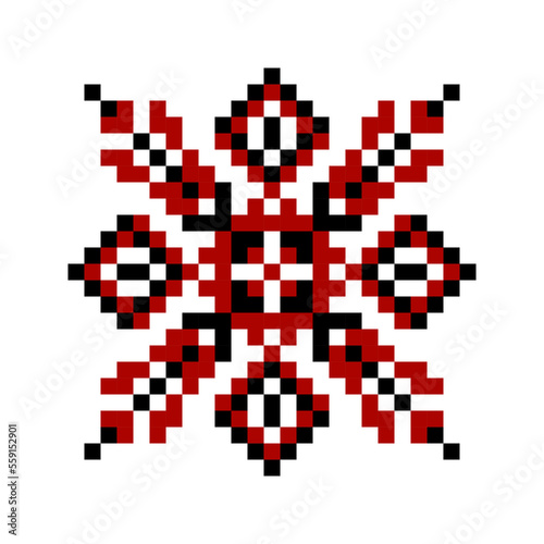 Geometric red and black pattern. Ukrainian ethnic cross stitch, clipart, print design in the style of the scheme of the Ukrainian ornament
