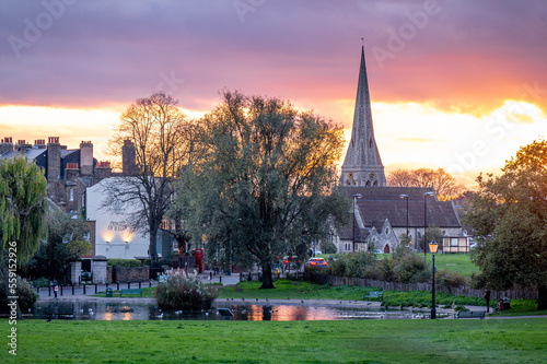 Blackheath Village in London. View of the pond with church in background photo