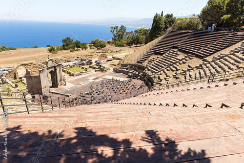 Old Ruins of The Greek Theater in The Archaeological Park of Tindari, in Messina Province, Italy. 