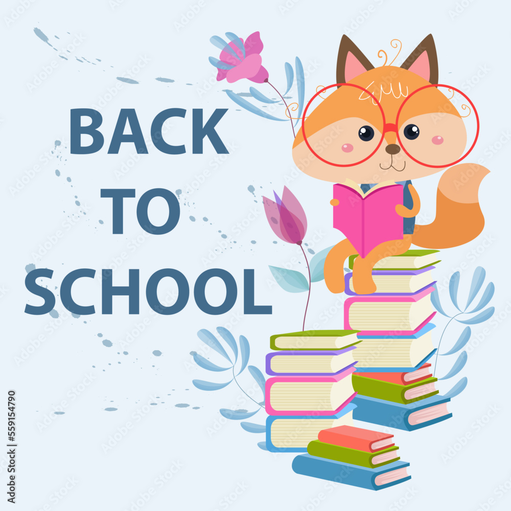 Welcome back to school with a cute fox animal character Welcome back to school with a cute fox animal character