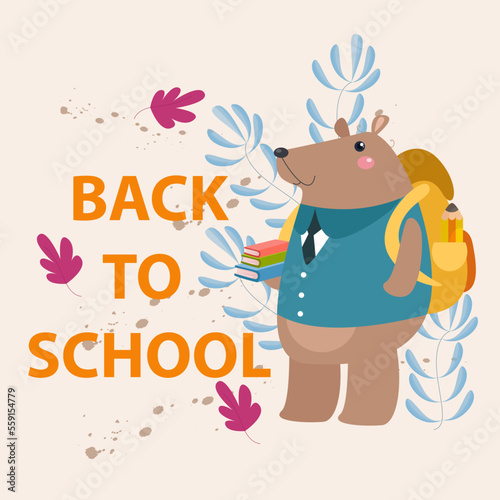 Fototapeta Naklejka Na Ścianę i Meble -  Welcome back to school with a cute bear animal character