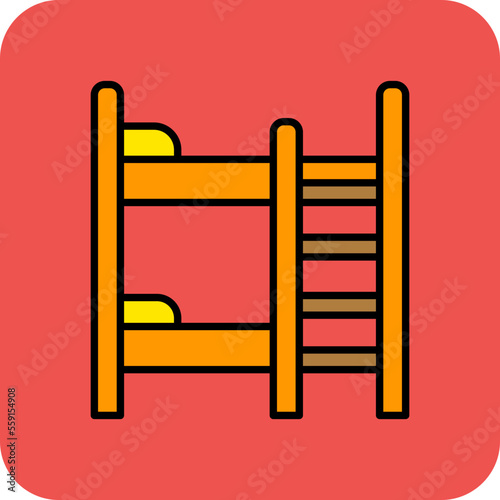 Bunk Bed Multicolor Round Corner Filled Line Icon