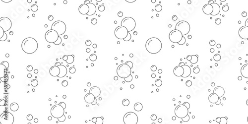 Soap bubble pattern, clean water. Soda beverage, bath wash, black line suds, shower foam or underwater, bathroom ornament. Decor textile, wrapping paper. Vector seamless recent background