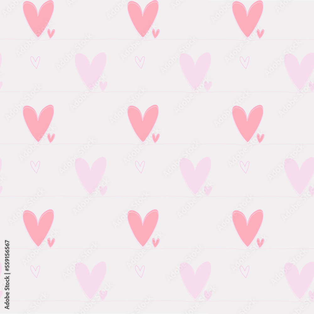 Vector seamless pattern with pink hearts, valentine day concept.