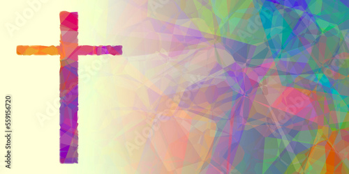 cross pink orange purple green random polygons with pale yellow