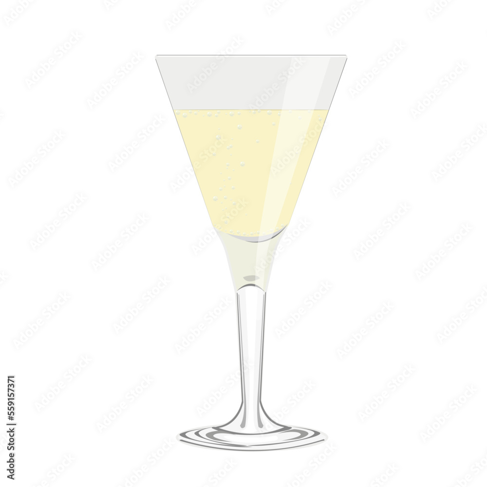 Yellow champagne in a glass with bubbles. Isolated vector illustration on a white background