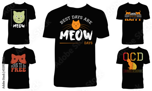 Cat T Shirt Design Bundle Vector Illustration 