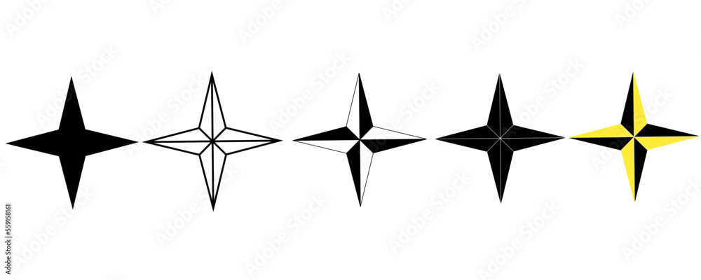 four points star icon set isolated on white background - obrazy, fototapety, plakaty 