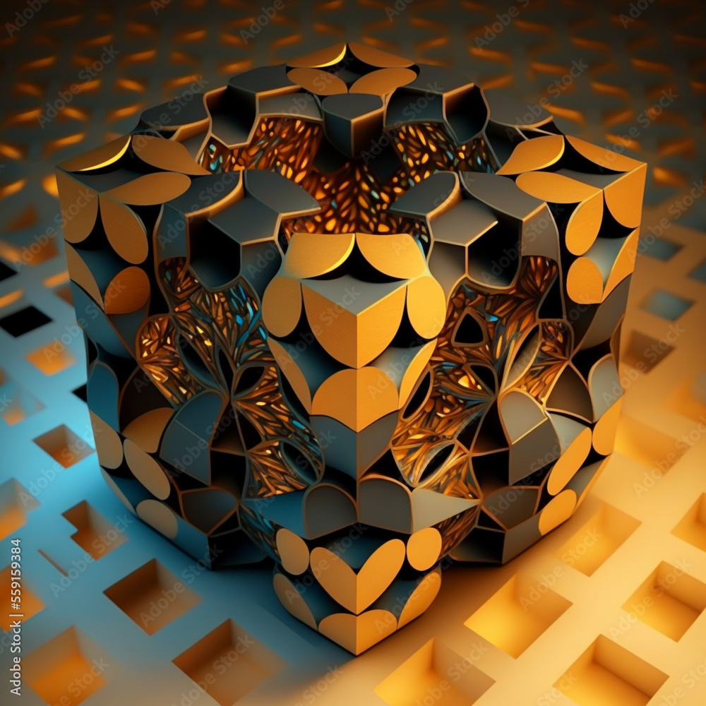 Penrose tile geometric 3D ai generative cube render with volumetric ...