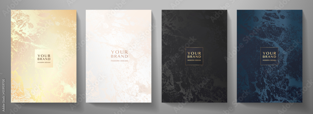 Modern elegant cover design set. Luxury fashionable background with abstract digital grunge pattern in black, gold, blue color. Elite premium vector template for menu, brochure, flyer layout - obrazy, fototapety, plakaty 