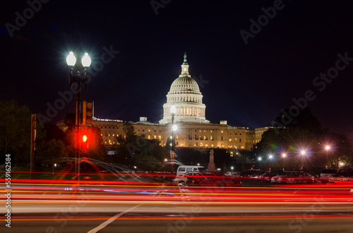 US Capitol building and car light trails at night - Washington DC, United States © Orhan Çam