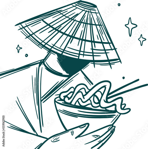 Asian food Collection clip art. Mysterious samurai with ramen illustration