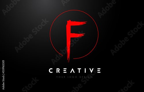 Red F Brush Letter Logo Design. Artistic Handwritten Letters Logo Concept.