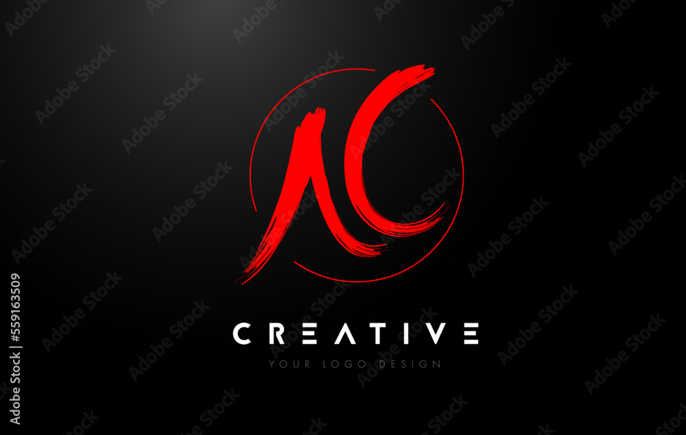 Red AC Brush Letter Logo Design. Artistic Handwritten Letters Logo Concept.