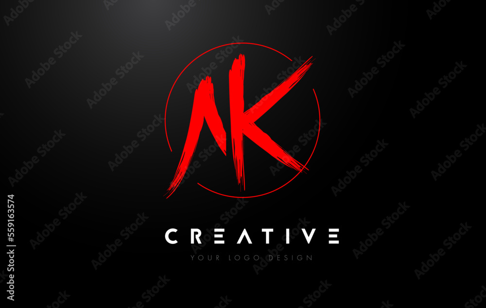Red AK Brush Letter Logo Design. Artistic Handwritten Letters Logo Concept. Red AK Brush Letter Logo Design. Artistic Handwritten Letters Logo Concept.