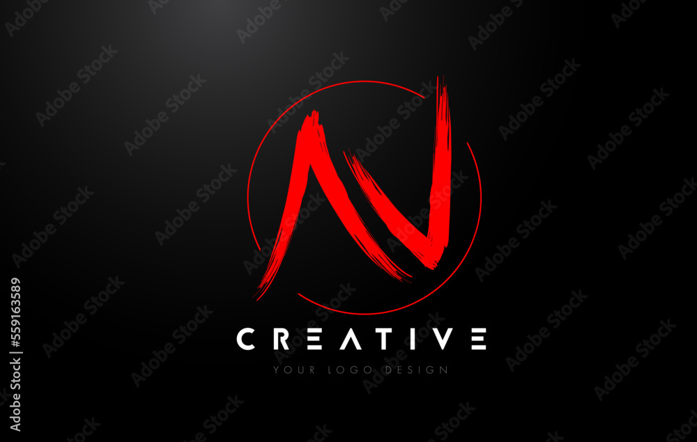 Red AN Brush Letter Logo Design. Artistic Handwritten Letters Logo Concept.