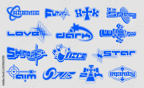Retro Y2K logo. Universal objects for design, projects, posters, banners and business cards. Elements collection