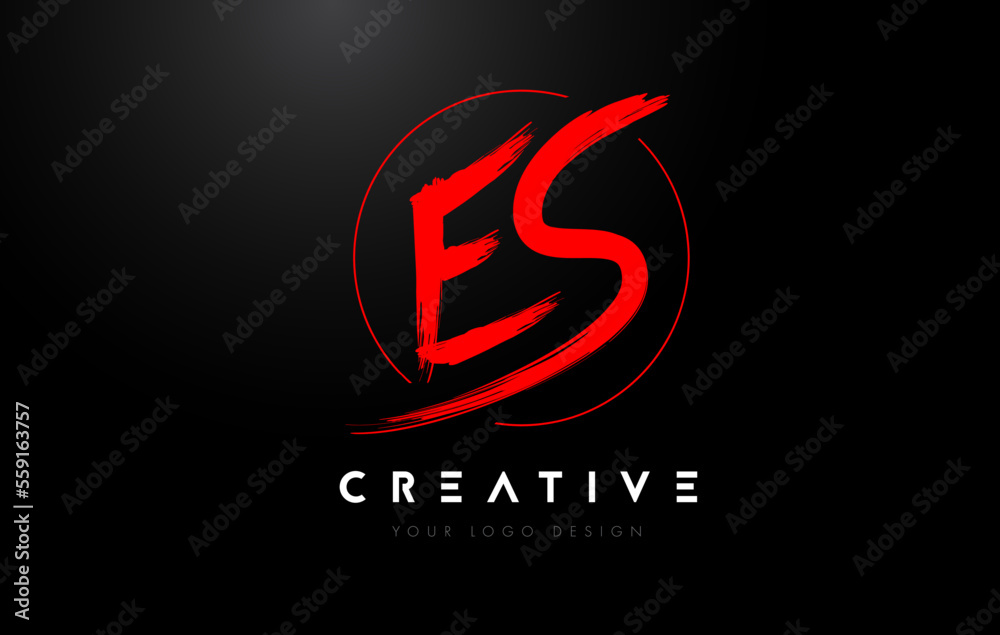Red ES Brush Letter Logo Design. Artistic Handwritten Letters Logo Concept.