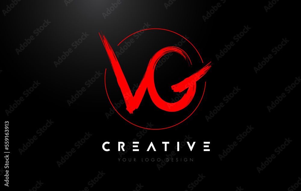Red VG Brush Letter Logo Design. Artistic Handwritten Letters Logo Concept.