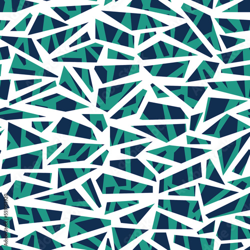 Dark blue, green and white lines geometric seamless pattern. Abstract fabric print, illustration for wrapping paper, textile.