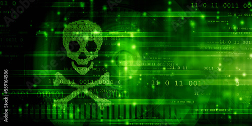 2d rendering Digital skull and crossbones on binary code