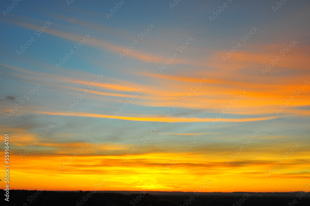 Early sunset, view from Sablet, castle wall to Segret, Provence, France