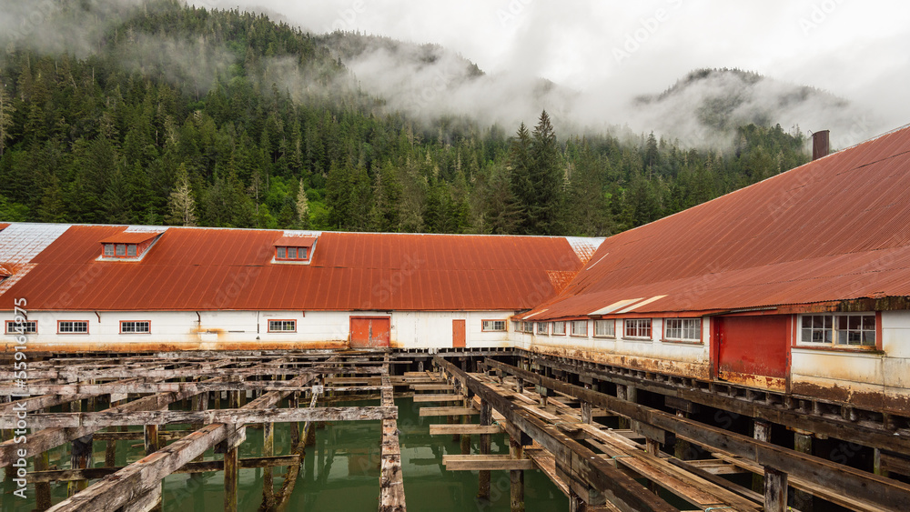 abbandoned old fish factory close to prince Rupert, British Columbia, Canada abbandoned old fish factory close to prince Rupert, British Columbia, Canada