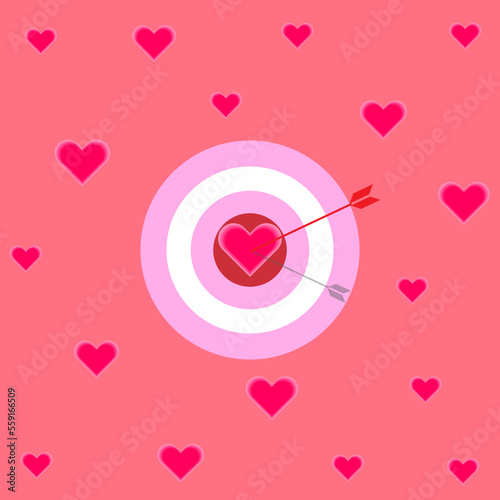 Target with heart and dart in pink romance background. Onlyone heart target to love. Illustration about Valentine’s day or romactic love with couple.