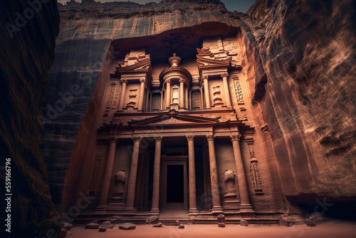 Al Khazneh the Treasury Temple in Jordan's historic Petra. Generative AI