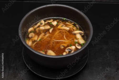 Chinese soup with mushrooms and noodles