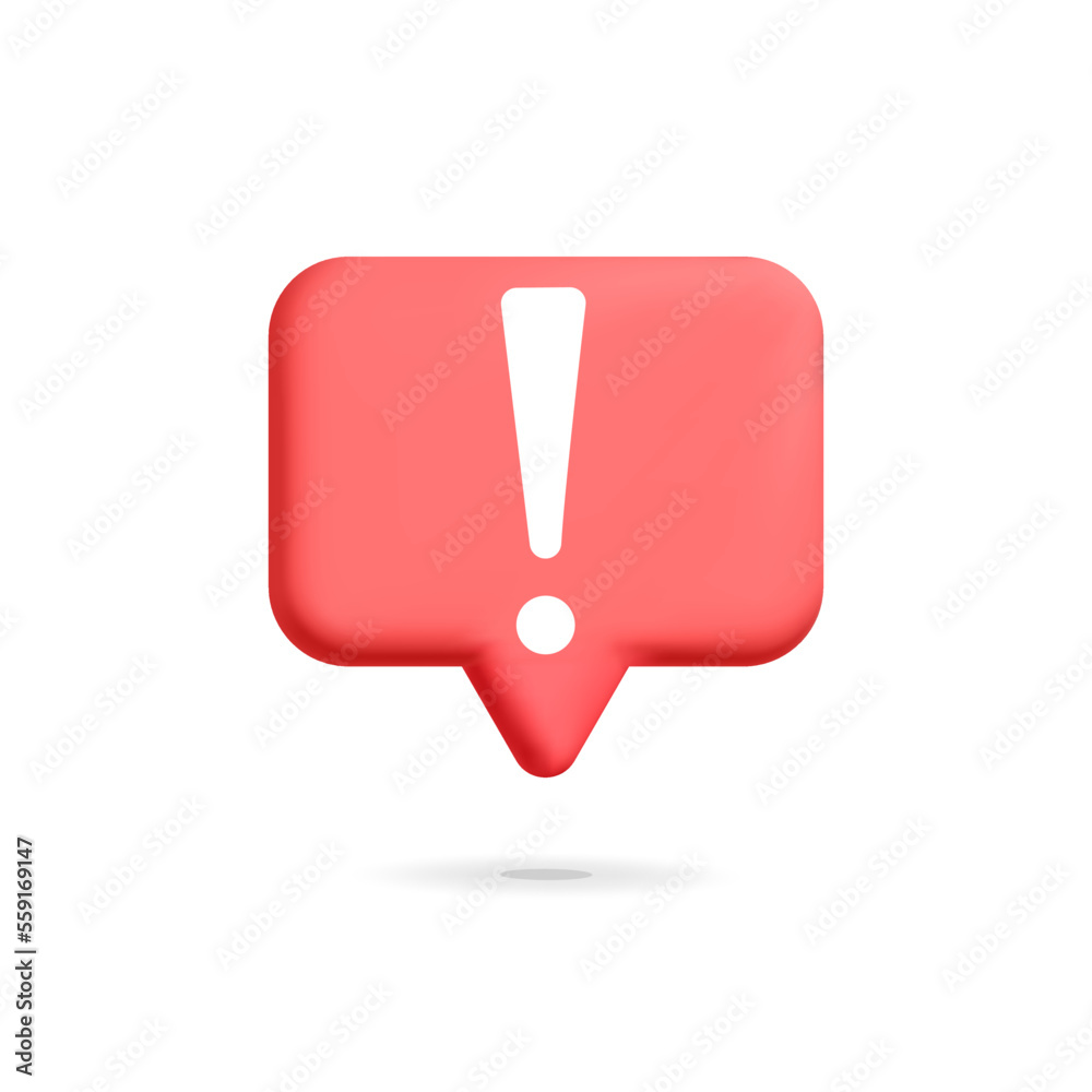 3d vector cartoon render red danger alert warning pop up speech bubble notification design icon 3d vector cartoon render red danger alert warning pop up speech bubble notification design icon