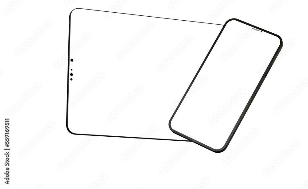 Blank screen realistic tablet frame, rotated position, side view, top view. The tablet is at different angles. Layout of a universal set of devices Blank screen realistic tablet frame, rotated position, side view, top view. The tablet is at different angles. Layout of a universal set of devices