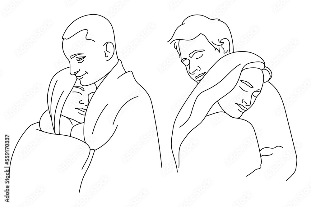 Fototapeta premium romantic couple line characters love and relationship