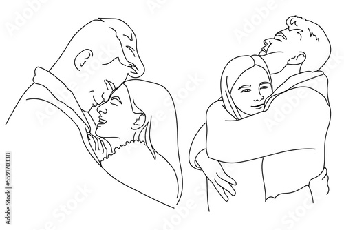 romantic couple line characters love and relationship man and woman
