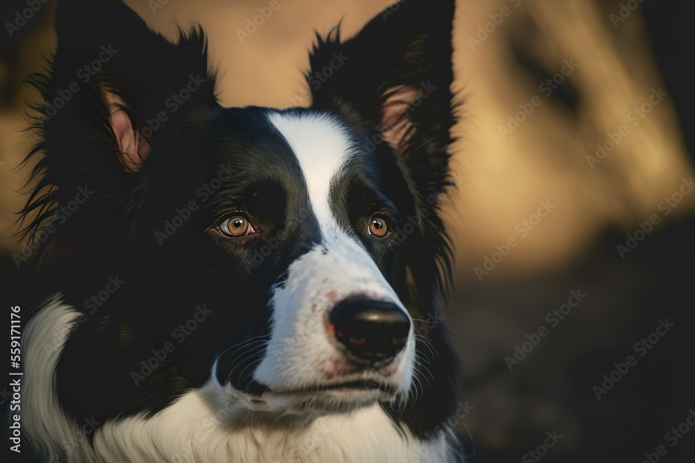 A portrait of a Border Collie. Confident pose in the golden light.